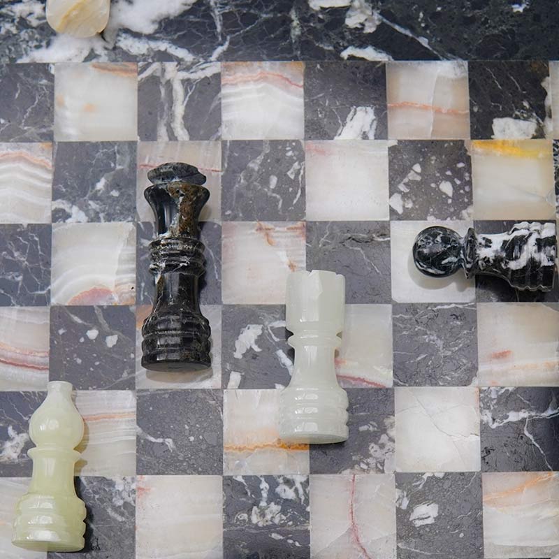 30cm Chess Set - Black Zebra and White Onyx