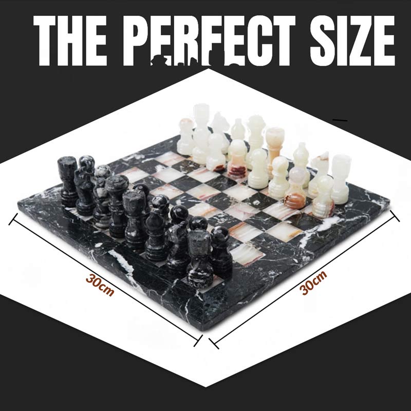 30cm Chess Set - Black Zebra and White Onyx