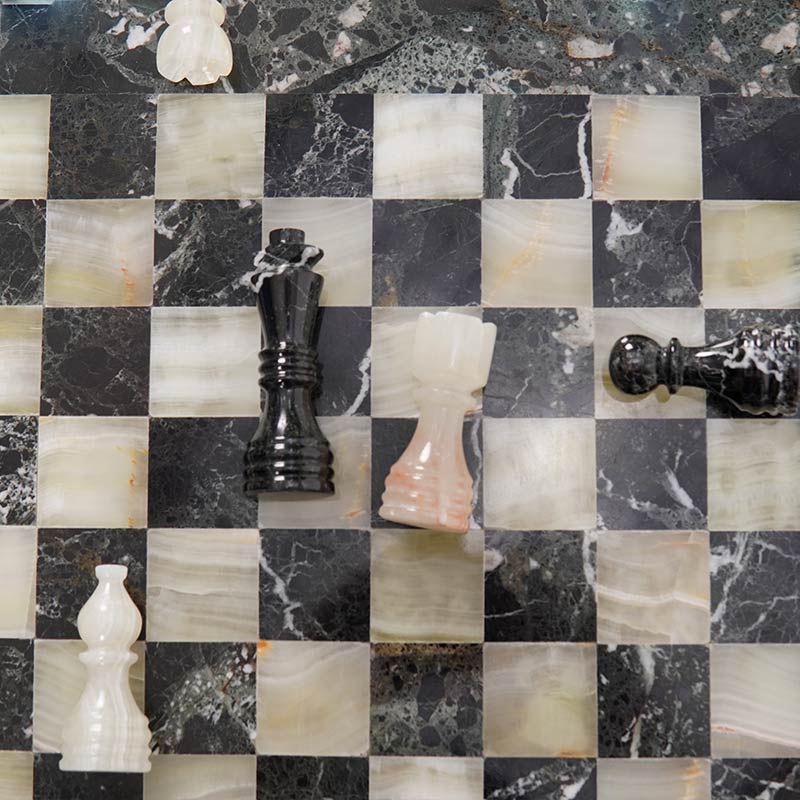 38cm Chess Set - Black Zebra & White Onyx
