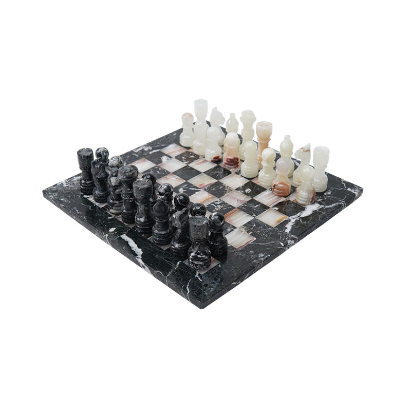 30cm Chess Set - Black Zebra and White Onyx
