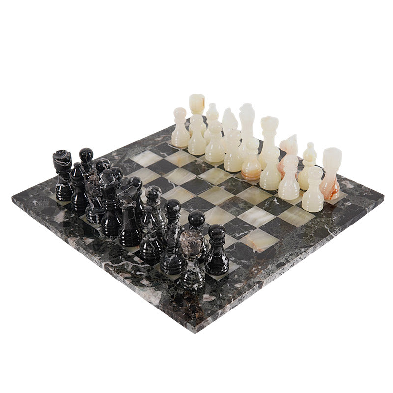 38cm Chess Set - Black Zebra & White Onyx